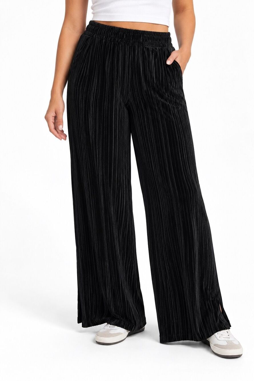 Colsie Women’s Black Ribbed Velour Wide Leg Pull-On Lounge Pants Size Large